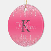 Roze Blush, Drijvende glitter, Roos Gold Monogram Keramisch Ornament (Links)