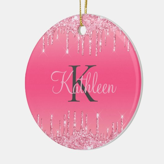 Roze Blush, Drijvende glitter, Roos Gold Monogram Keramisch Ornament (Links)
