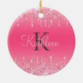 Roze Blush, Drijvende glitter, Roos Gold Monogram Keramisch Ornament (Achterkant)