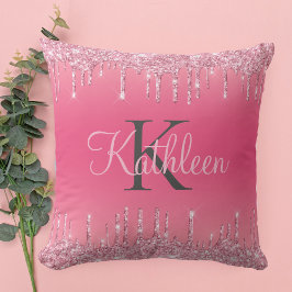 Roze Blush, Drijvende glitter, Roos Gold Monogram Kussen