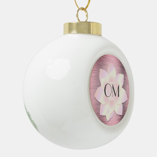 Roze Blush Elegant Lotus OM Keramische Bal Ornament (Links)