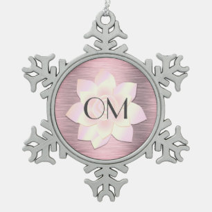 Roze Blush Elegant Lotus OM Tin Sneeuwvlok Ornament