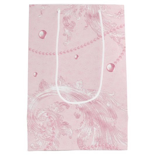  Roze Blush Elegant Parels Vrijgezellenfeest Medium Cadeauzakje (Achterkant)