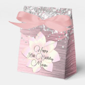 Roze Blush Elegante Lotus Bloem Glittery Verjaarda Bedankdoosjes (Voorkant Zijde)