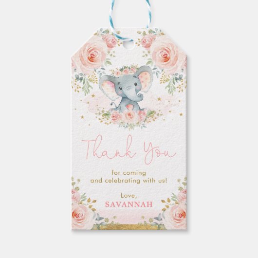 Roze Blush Elephant Girl Baby shower Favors Cadeaulabel (Voorkant)