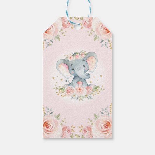 Roze Blush Elephant Girl Baby shower Favors Cadeaulabel (Achterkant)