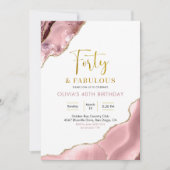 Roze Blush en Gold 40e en Fabulous Invitation Kaart (Voorkant)