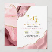 Roze Blush en Gold 40e en Fabulous Invitation Kaart (Voorkant / Achterkant)