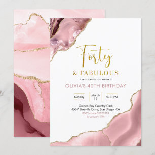 Roze Blush en Gold 40e en Fabulous Invitation Kaart