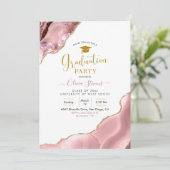 Roze Blush en Gold Agate Graduparty Kaart (Staand voorkant)