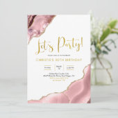 Roze Blush en Gold Agate Let's Party Kaart (Staand voorkant)