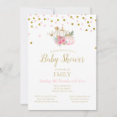 Roze Blush en Gold Pumpkin Baby shower Invitation Kaart (Voorkant)