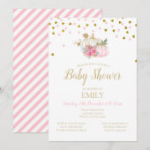 Roze Blush en Gold Pumpkin Baby shower Invitation Kaart (Voorkant / Achterkant)