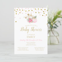 Roze Blush en Gold Pumpkin Baby shower Invitation