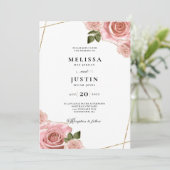 Roze Blush en Gold Roos Glitter Wedding Kaart (Staand voorkant)