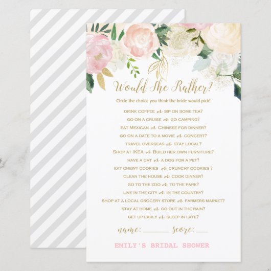 Roze Blush en Gold Vrijgezellenfeest Game PRINED (Voorkant / Achterkant)