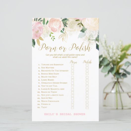 Roze Blush en Gold Vrijgezellenfeest Game PRINED (Staand voorkant)