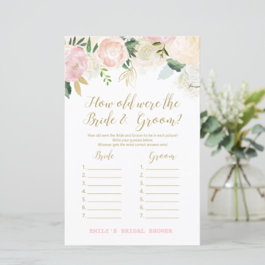 Roze Blush en Gold Vrijgezellenfeest Game PRINED (Staand voorkant)