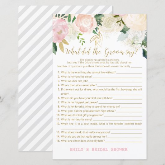 Roze Blush en Gold Vrijgezellenfeest Game PRINED (Voorkant / Achterkant)