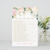 Roze Blush en Gold Vrijgezellenfeest Game PRINED (Staand voorkant)