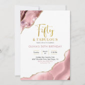 Roze Blush en gouden 50 en Fabulous Invitation Kaart (Voorkant)