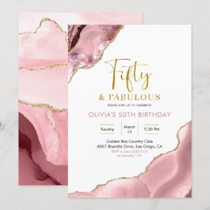 Roze Blush en gouden 50 en Fabulous Invitation Kaart