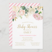 Roze Blush en Gouden Baby Shower Uitnodiging, Baby Kaart (Voorkant / Achterkant)