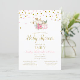 Roze Blush en Gouden Pompoen Baby Shower Uitnodigi Kaart