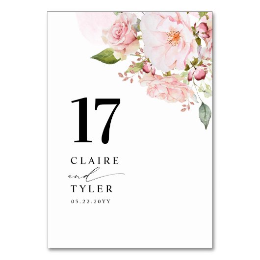 Roze Blush en Roos Goud Bloemen Bruiloft Kaart (Voorkant)