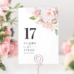 Roze Blush en Roos Goud Bloemen Bruiloft Kaart<br><div class="desc">Leid uw gasten naar hun tafel met deze elegante trouwtafel nummerkaart. Stijlvol en eenvoudig ontwerp met namen aan de zijkant, samen met de "en" in moderne handgeschreven kalligrafie. Delicate waterverf hoek bloemenspray in roze, blush, en roos gouden tinten en sommige sierlijke elementen in roos gouden faux folie. Plaats een individuele...</div>