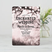 Roze Blush Enchanted Forest Lichtjes Bruiloft Déco Kaart (Staand voorkant)