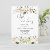 Roze Blush Eucalyptus Bloemen Huwelijksuitnodiging Kaart (Staand voorkant)