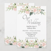 Roze Blush Eucalyptus Bloemen Huwelijksuitnodiging Kaart (Voorkant / Achterkant)