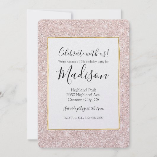 Roze Blush Faux Glitter Sparkle Kaart (Voorkant)