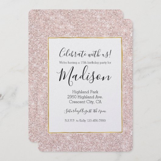 Roze Blush Faux Glitter Sparkle Kaart (Voorkant / Achterkant)