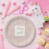 Roze Blush Faux Glitter Sparkle Papieren Bordje (Feest)