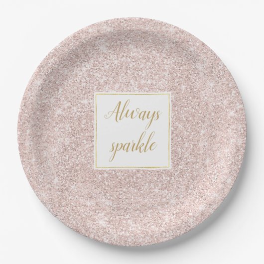 Roze Blush Faux Glitter Sparkle Papieren Bordje (Voorkant)