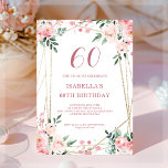 Roze Blush Floral 60th Birthday Invitation Kaart<br><div class="desc">Op zoek naar een mooie en elegante verjaardagsuitnodiging? Bekijk onze blush roze bloemenuitnodiging met een prachtig gouden geometrisch lijst! Deze aanpasbare uitnodiging is perfect voor elk verjaardagsfeest, of het nu een zoete 16, 30e of 60e is. De delicate roze bloemen voegen een vleugje vrouwelijkheid toe, terwijl het gouden lijst een...</div>