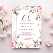 Roze Blush Floral 60th Birthday Invitation Kaart