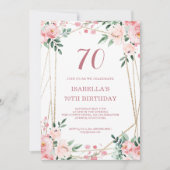Roze Blush Floral 70th Birthday Invitation Kaart (Voorkant)