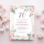 Roze Blush Floral 70th Birthday Invitation Kaart