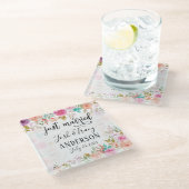 Roze Blush Floral Aangepast gewoon getrouwd Glazen Onderzetter (Schuin)