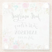 Roze Blush Floral Aangepast gewoon getrouwd Glazen Onderzetter (Achterkant)