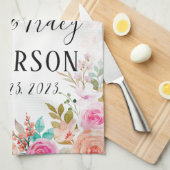 Roze Blush Floral Aangepast gewoon getrouwd Theedoek (Quarter Fold)