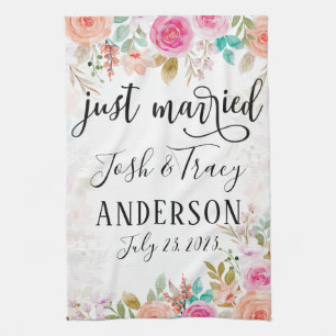 Roze Blush Floral Aangepast gewoon getrouwd Theedoek