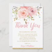 Roze Blush Floral Baby shower Bedankkaart (Voorkant)