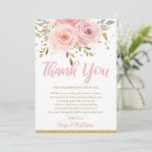 Roze Blush Floral Baby shower Bedankkaart (Staand voorkant)