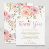 Roze Blush Floral Baby shower Bedankkaart (Voorkant / Achterkant)
