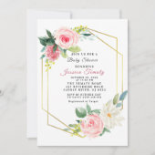 Roze Blush Floral Baby shower Invitation Girl Kaart (Voorkant)