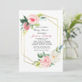 Roze Blush Floral Baby shower Invitation Girl Kaart (Staand voorkant)